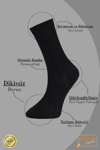 Harmony Collectıon Bambu Kadın Siyah Uzun Soket Çorap 6 Çift Özel Kutulu, Burun Dikişsiz, Premıum Socks
