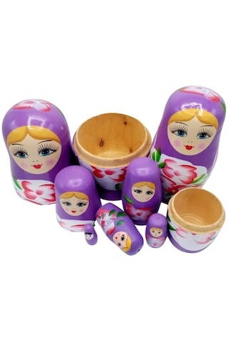 Mobgift Ahşap Tombul Iç Içe Matruşka Bebek 7li Set Mot