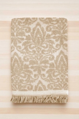 2 Parça Jakarlı Banyo Havlu Takımı %100 Pamuklu 90x150 Cm Arden Bej Çok Renkli