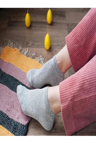Ozzy Socks 6 Çift Yumuşak Dokulu Kadın Gri Bambu Görünmez Sneaker Spor Ayakkabı Çorabı Gri