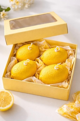 Nish Candles Limon Mum 4&apos Lü Set Hediye Kutusunda İlkbahar Yaz Dekoru Balkon Bahçe Dekorasyonu 50 x 22