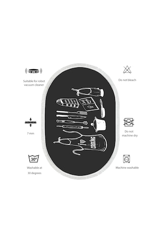 Dijital Kaymaz Yıkanabilir Banyo Mutfak Salon Paspas Halısı Trend Saçaklı Oval Al4032 Antrasit