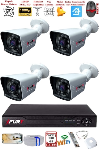 Fury 4 Kameralı 2mp Full Hd Görüntü 6 Atom Led Gece Görüşlü Dış Mekan Güvenlik Kamerası Seti 500gb