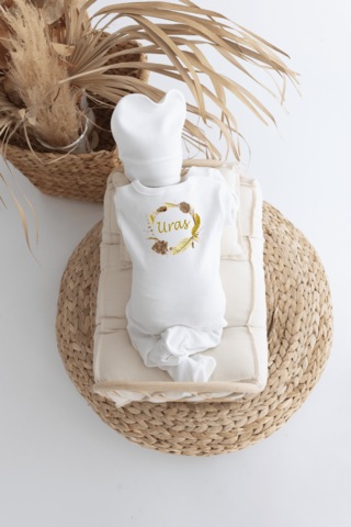 Bebewini Pamuk Baskılı 11'li İsimli Hastane Çıkışı M22 Ekru