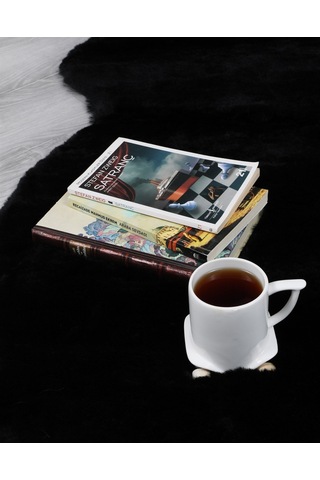 Dekoratif Tavşan Tüyü Ultra Yumuşak Peluş Kaymaz Halı Yolluk Siyah