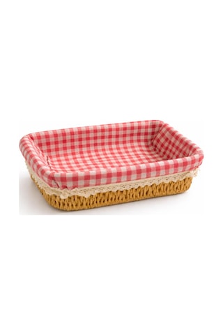 Rattan Hasır Ekmeklik Kare Pötikare Kumaşlı Masa Üstü Ekmek Sepeti Mutfak Organizer Çok Renkli