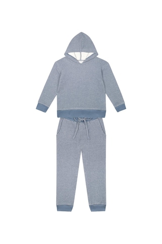 Antebies Organik Mavi Dokulu Futter Bel Lastikli Bağcıklı Kapüşonlu Uzun Kol Çocuk Sweatshirt Eşofman Takımı
