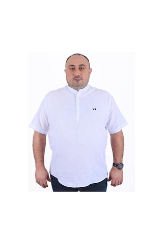 Moc Grande Büyük Beden Erkek Gömlek Hakim Yaka Kısa Kol Beyaz 22309-1