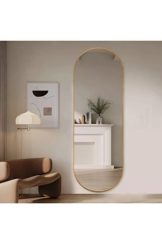 Model Alfa Dekoratif Ayna Boy Aynası Mdf 180cm X 62 Cm Elips Ayna 180 X 60 Gold