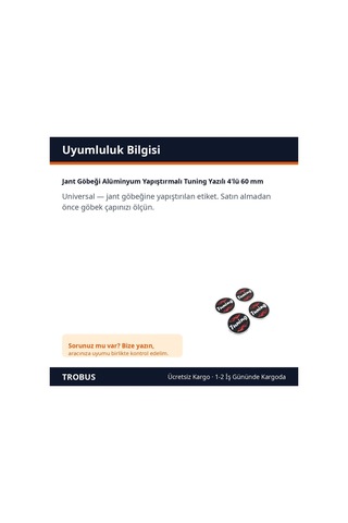 Trobus Jant Göbeği Alüminyum Yapıştırmalı Tuning Yazılı 4'lü 60 Mm