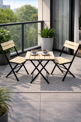 Ecowood Katlanır Masa Ve Sandalye Seti Balkon Kamp Seti Ahşap