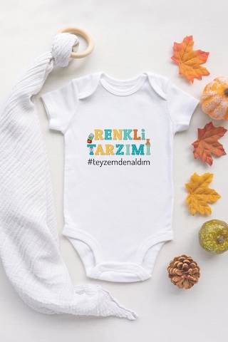 Tuğba Baby Özel Tasarım Lisanslı Renkli Tarzımı Teyzemden Aldım Bebek Body Teyze Bebek Badi Zıbın Beyaz