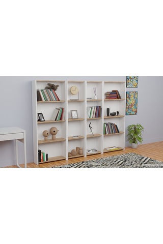 5 Raflı Kitaplık Seti 2 Dar 2 Geniş Raf Kütüphane Beyaz - A.çam