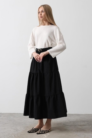 Pamuklu Beli Lastikli Etek - Siyah Siyah