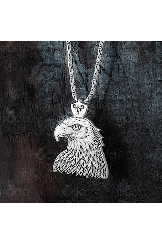925 Ayar Gümüş Kartal Tasarım Kral Zincirli Erkek Kolye Gümüş