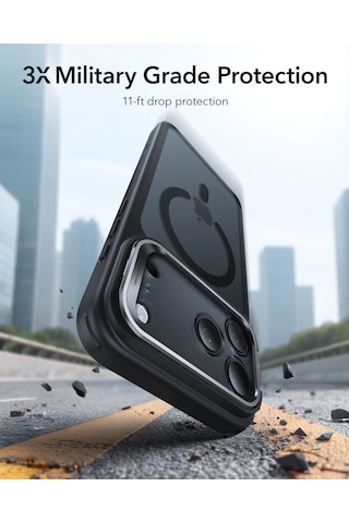 Esr Apple Uyumlu iPhone 17 Pro Max Classic Hybrid Magsafe Standlı Kılıf - Kamera Kontrol Buton - Buzlu Siyah Buzlu Siyah