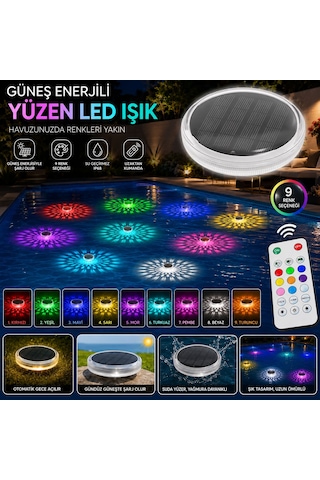 Güneş Enerjili Yüzen Havuz Led Işığı 9 Renk Kumandalı Su Geçirmez Dekoratif Havuz Lambası 1