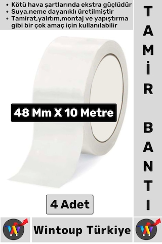 Ultra Güçlü Su Neme Dayanıklı Çok Amaçlı Montaj Onarım İzolasyon Tamir Bantı Beyaz 48 Mmx10 Mt 4 Adt