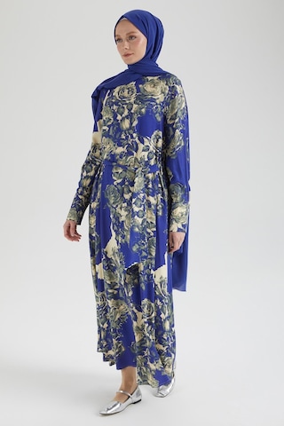 Armine Trend Arkadan Fermuarlı Kolları Düğmeli Elbise-saks 25yt923 Saks