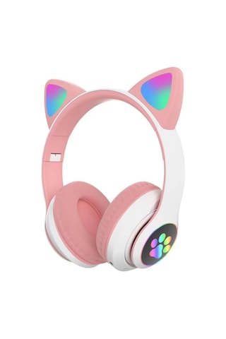 Kablosuz Kedi Kulaklık Şarjlı Led Işıklı Bluetooth Kulaklık Aux Sd Kart Girişli Stn-28