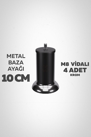 Baza Ayağı 10 Cm M8 Vidalı 4 Lü Set Metal Krom Yatak Mobilya Ayağı İnce Vida Krom M8 10 Cm