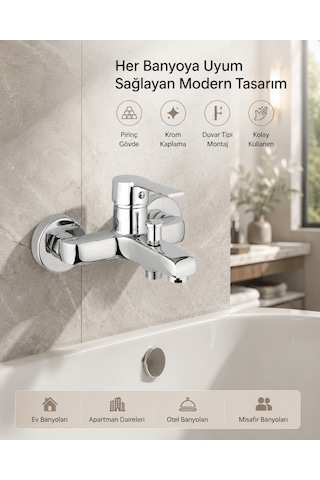İtimat Kappa 591 Mix Banyo Bataryası Pirinç Gövde Krom Duvar Tipi Armatür - Renksiz