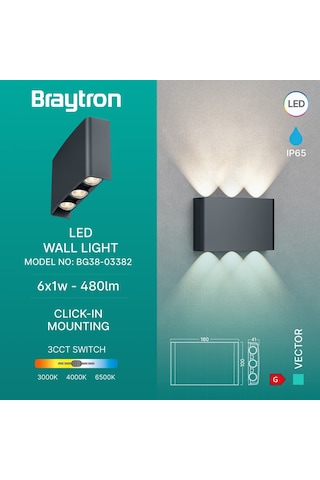 Braytron 3 Renk Modlu İç-dış Mekan Led Duvar Armatürü 3cct Bg38-03382 Haiti Aplik Siyah