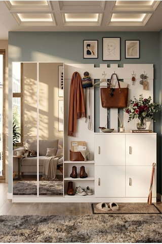 Yurudesign Gibson Vestiyer Portmanto Ayakkabılık Beyaz DD9-W