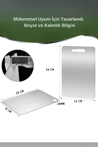 Erya Home 2 Farklı Boy Paslanmaz Çelik Kesme Tahtası 24x34cm - 15x25cm