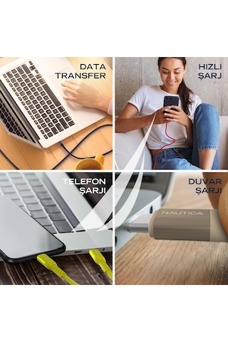Nautica C20 Type-C to USB-A 22.5W Hızlı Şarj ve Data Kablosu 2.1M Kırmızı