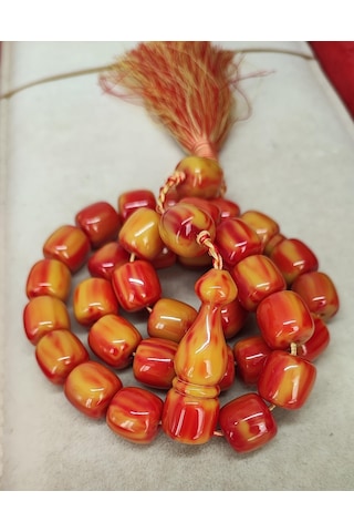 Çubuk Katalin Sarı Kırmızı Hareli Kapsül Model Tesbih