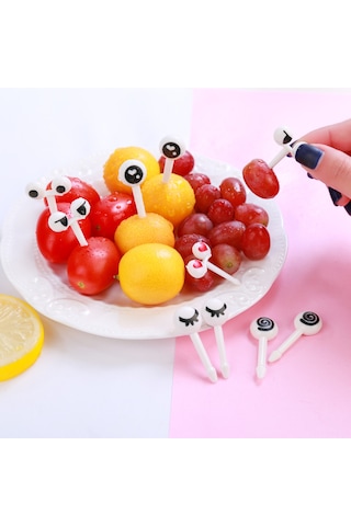 Moveevo Ev Kullanıma Uygun Ahşap Desenli Çocuklar İçin Mango Şekilli Meyve Çatalı, Pratik Ve Dayanıklı Plastik Tabak Çatal Seti Paketli Mavi