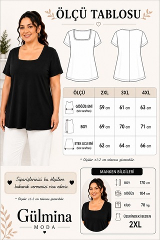 Gülmina Moda Kadın Kare Yaka Bluz - Siyah