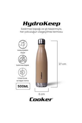 Cooker Hydrokeep 500 Ml Paslanmaz Çelik Şişe Termos Ckr2071 Bej