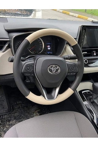 Dikişli Deri Direksiyon Kılıfı Nokta Deri Bej Deri Kılıf Toyota Corolla Için Renkli