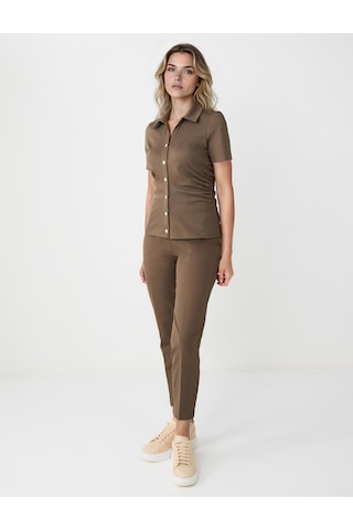 Jimmy Key Bronz Haki Normal Paça Yüksek Bel Örme Pantolon 5ww185670154