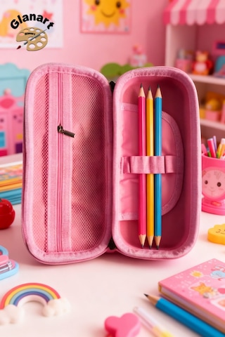 Labubu Kabartmalı İçi Fileli Kalem Kutusu Kalemlik 1 Adet Pembe