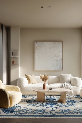 Azule 701 Mavi Beyaz Halı Etnik Desenli Halı Yıkanabilir İnce Dokuma Salon Ev Oturma Odası Halısı Mavi Beyaz 2