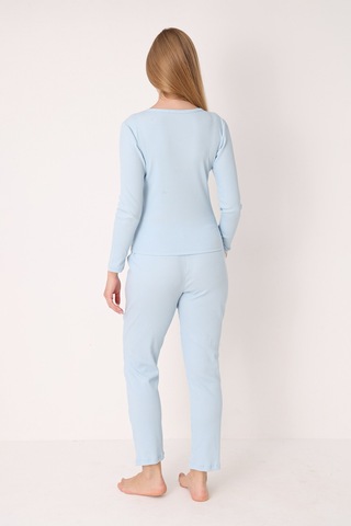 Nbb Kadın Mavi Patlı V Yaka Pijama Takım Mavi