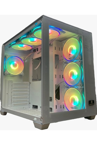 GAMEFORCE Lıquıd Beyaz 7x120 Mm Fanlı Rgb Kumandalı Kontrolcülü ATX Oyuncu Bilgisayar Kasası Liquid Beyaz