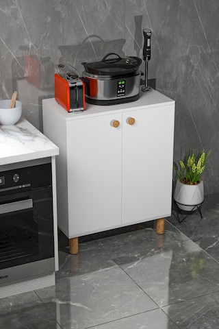 Bohem 2 Kapaklı 3 Raflı Çok Amaçlı Ayakkabılık, Erzak Dolabı - 2 / Beyaz Beyaz