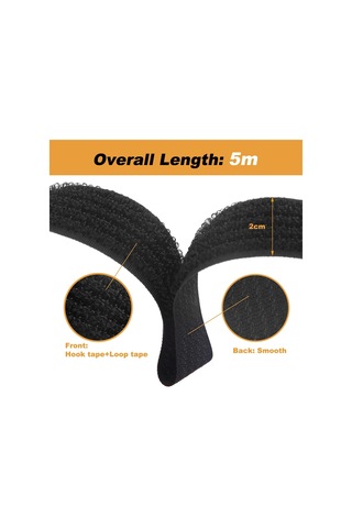 25 Döngülü Ve Kablo Yönetimi İçin Cırt Cırtlı 5 M Siyah Ayarlanabilir Yeniden Kullanılabilir Kablo Bağları/kayışları 5 M X 2 Cm, Siyah