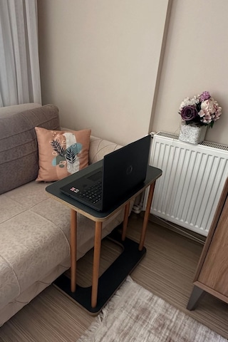 Ahşap Ayaklı Ahşap Tabla C-sehpa Zigon Yan Koltuk Laptop Servis Sehpası Zigon Antrasit Gri 35x60 Antrasit