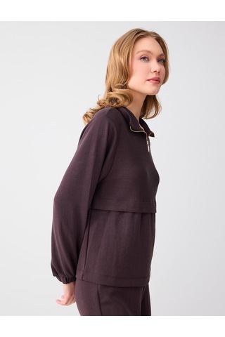 Jimmy Key Jimmy Key Acı Kahve Uzun Kollu Dik Yaka Örme Modal Sweatshirt 6sw235569803 Kahverengi