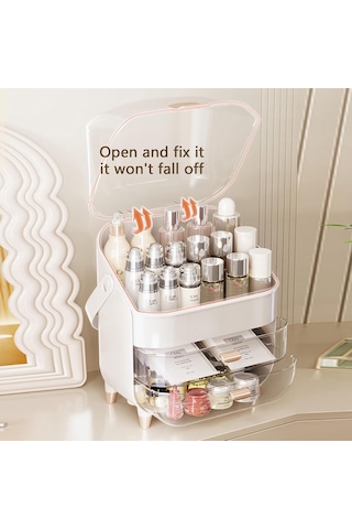 Makyaj Kozmetik Organizeri Şeffaf Kapak 2 Çekmeceli Kozmetik Düzenleyici Organizer Krem