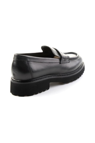 Bambi Siyah Antik Hakiki Deri Erkek Loafer Ayakkabı E01648629041
