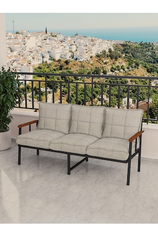 Modern Balkon, Bahçe, Cafe, Metal Koltuk, Kanepe Üçlü - Krem Krem