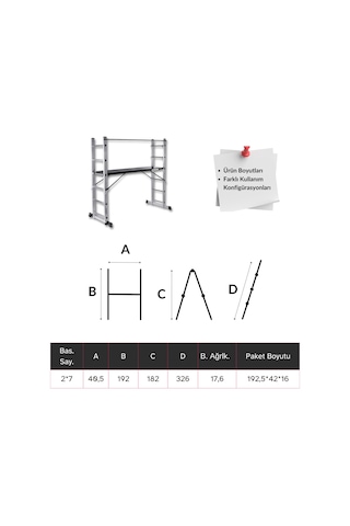Endokon 2 7 192 Cm Portatif Alüminyum İskele Merdiven Kombinasyonu