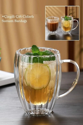 Burgulu Origami Stil Termisil Cam Bardak Çay Süt Kahve Kupası Sıcak Soğuk Sunum Bardağı 6 Adet