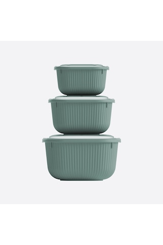 İç İçe Geçmeli Snaplid Kare Saklama Kabı 600 - 1100 - 1800 Ml Üçlü Set Yeşil